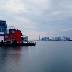 View of buildings in water