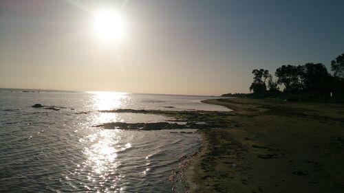 Scenic view of sea against clear sky during sunset