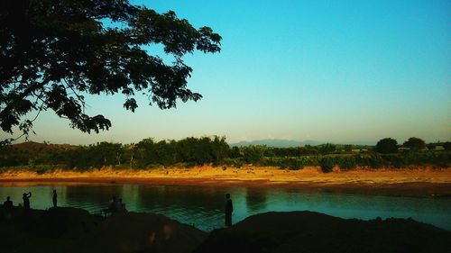 Scenic view of lake against clear sky