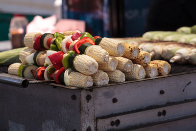 Close-up of vegetables on barbecue grill