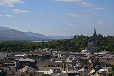 High angle view of townscape against sky