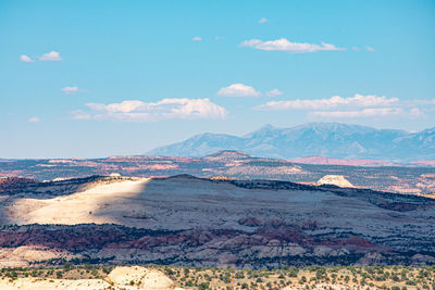 Scenic view of landscape and mountains against sky