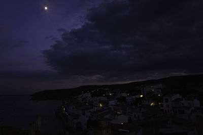 High angle view of town at night