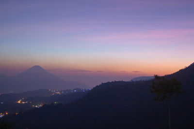 Scenic view of silhouette mountains against sky at sunset