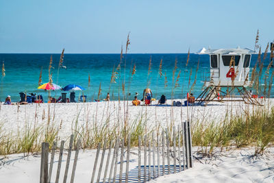 Scenic view of beach against clear sky