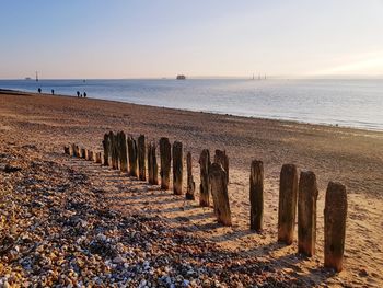 Scenic view of sea against clear sky during sunset