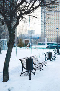 Lifeguard hut in city during winter