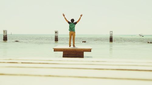 Rear view of man standing on beach