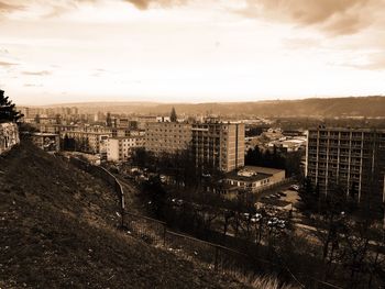 High angle view of cityscape against sky