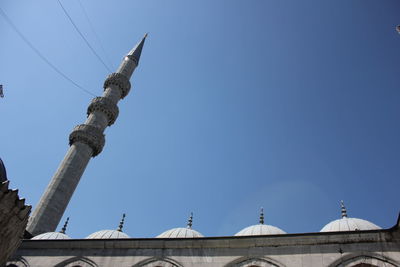 Low angle view of building against clear blue sky