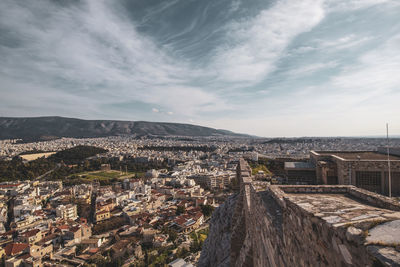 High angle shot of townscape against sky