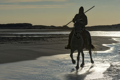 Man riding horse on beach