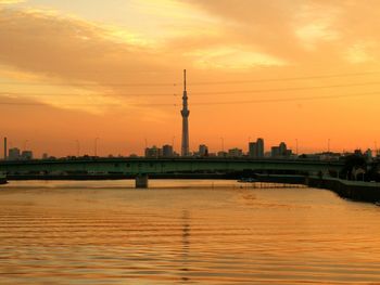 View of city at sunset