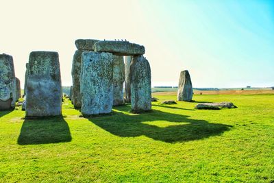 Built structure on field against clear sky