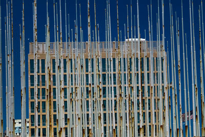 Full frame shot of metallic structure against blue sky