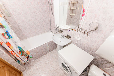 High angle view of toilet in bathroom