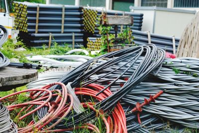 Stack of ropes in row