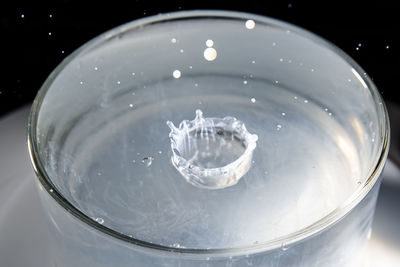 High angle view of glass of water