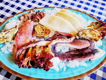 High angle view of food served in plate