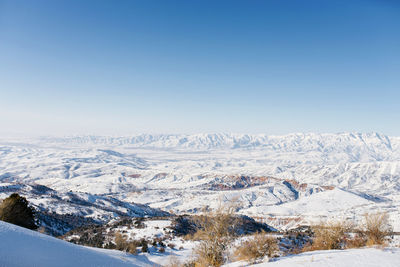 Panoramic view of the mountains with rocks in the tien shan mountains in central asia near tashkent