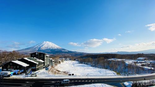 Panoramic view of snowcapped mountains against sky