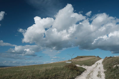 Scenic view of land against sky