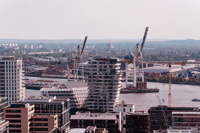High angle view of buildings in city