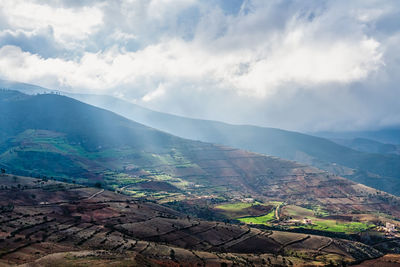 Scenic view of agricultural landscape against sky