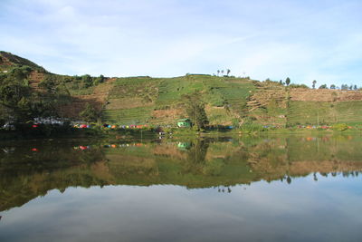 Scenic view of lake against sky