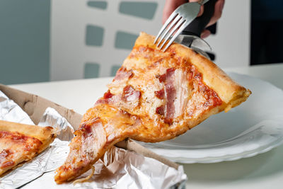 Close-up of pizza on table