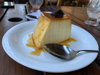 Close-up of dessert in plate on table