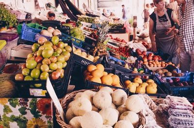 High angle view of fruits for sale in market