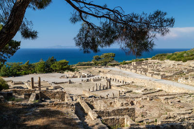 View from excavation site of the ancient city of kamiros at the westside of rhodes island, greece