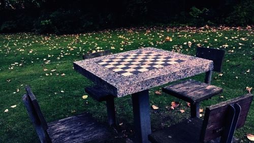 Empty bench in park