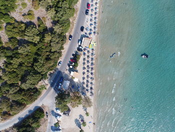 High angle view of road by sea