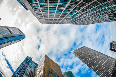 Low angle view of modern buildings against sky