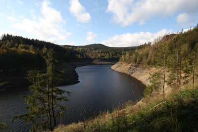 Scenic view of river amidst trees against sky