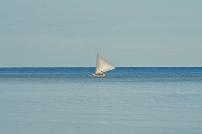 Sailboat sailing on sea against sky