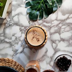 High angle view of coffee on table