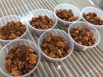 High angle view of food in bowl