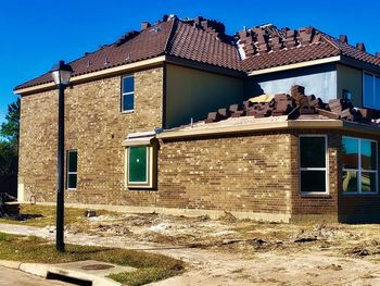 Low angle view of old building against clear sky