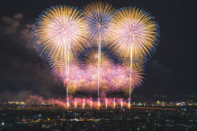 Low angle view of firework display at night