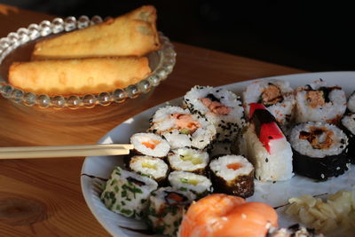 Close-up of sushi on table