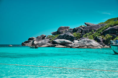 Scenic view of sea against blue sky