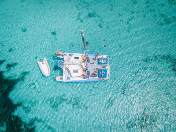 High angle view of sailboat in swimming pool