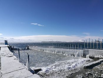 Scenic view of frozen lake against sky during winter