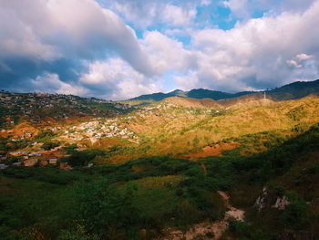 Scenic view of landscape against sky during autumn