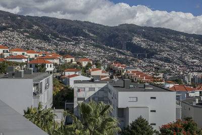 High angle view of townscape against sky