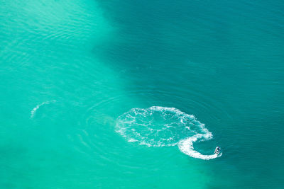 Aerial view of boat moving on sea