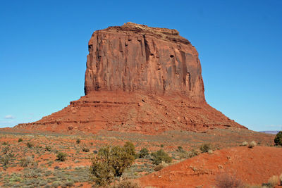 Scenic view of rock formation against clear blue sky